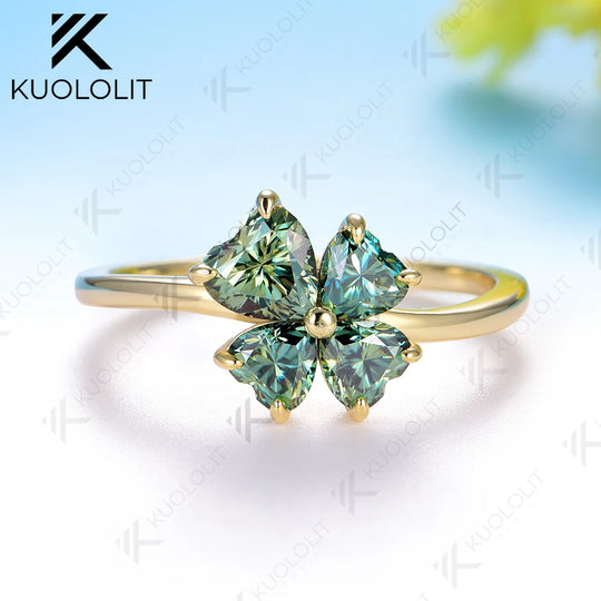 Kuololit 1.5CT Cyan Moissanite Ring for Women Solid 18K 14K 10K Yellow Gold Heart Cut for Engagement Anniversary Christmas Gifts