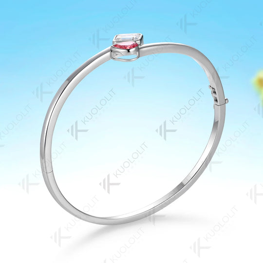 Kuololit 1.8CTW Lab Grown Pink Sapphire Moissantie Bangle for Women Solid 10K Yellow Gold Pear Bangle for Trendy Christams Gift