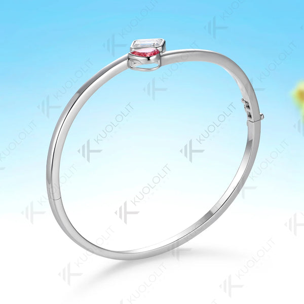 Kuololit 1.8CTW Lab Grown Pink Sapphire Moissantie Bangle for Women Solid 10K Yellow Gold Pear Bangle for Trendy Christams Gift