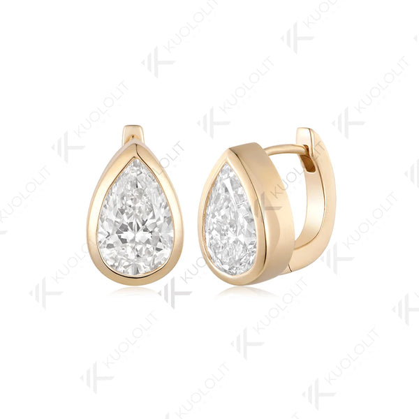 Kuololit 4CTW Moissanite Hoop Earrings for Women Solid 14K 10K 585 Yellow Gold Pear Clip Earring for Christmas Gifts Classic