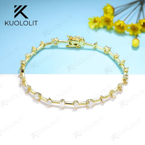 Kuololit 5.6CTW Moissanite Bracelets for Women Men 14K 10K 585 Solid Gold 925 Silver Pear Emerald Cut for Engagement Classic