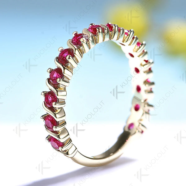 Kuololit 0.9CTW Lab Grown Ruby  Ring for Women Solid 14K 10K Yellow Gold Gemstone Band for Anniversary Christmas  Party Custom