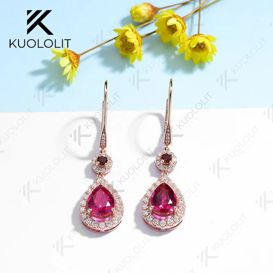 Kuololit Lab Grown Ruby Clip Earrings for Women Solid 14K 10K 585 Yellow Gold Natural Garnet Earrings for Engagement Christmas