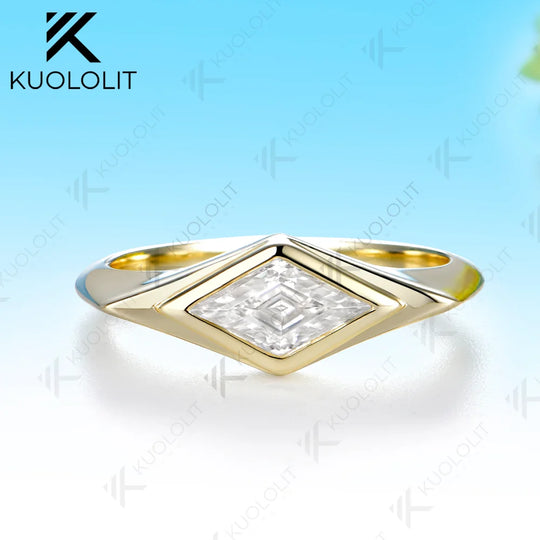Kuololit 0.9CT Rhombus Cut Moissanite Custom Set Ring for Women Solid 14K 10K 585 Yellow Gold Engagement Ring for Christmas Gift