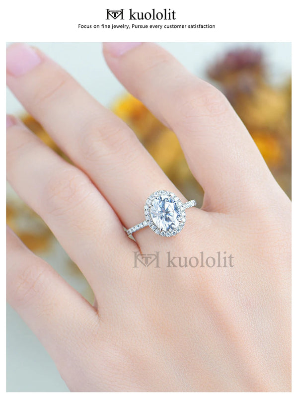 Kuololit 3CT Oval Cut Moissanite 18K 14K 10K 585 White Gold Ring for Women 8*10mm Solitaire D/VVS Luxury Ring for Engagement