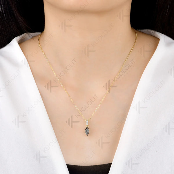 Kuololit 1CT Gray Moissanite Custom Necklace for Women Solid 585 14K 10K Yellow Gold Marquise Necklace for Christmas Gifts Party