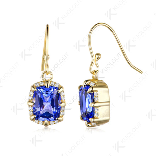 Kuololit 5CTW Lab Grown Blue Sapphire Custom Hoop Earrings for Women Solid 14K 10K 585 Yellow Gold for Christmas Gifts Party