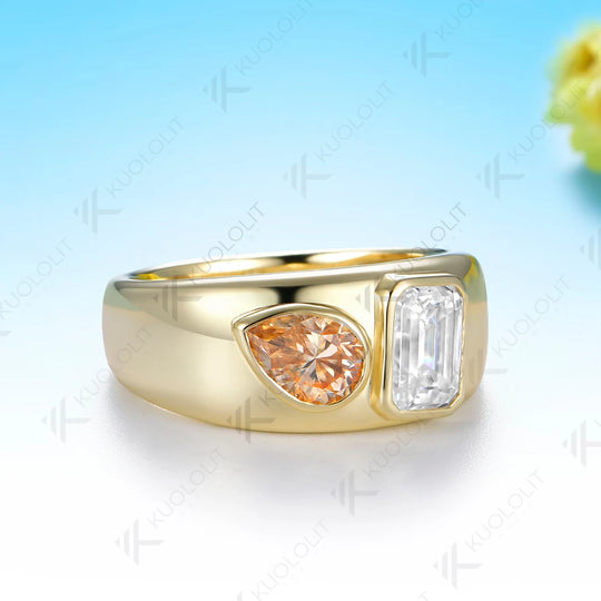 Kuololit 1.8CTW Champagne Moissantie Custom Set Ring for Women Solid 14K 10K 585 Yellow Gold Engagement Ring for Christmas Gifts
