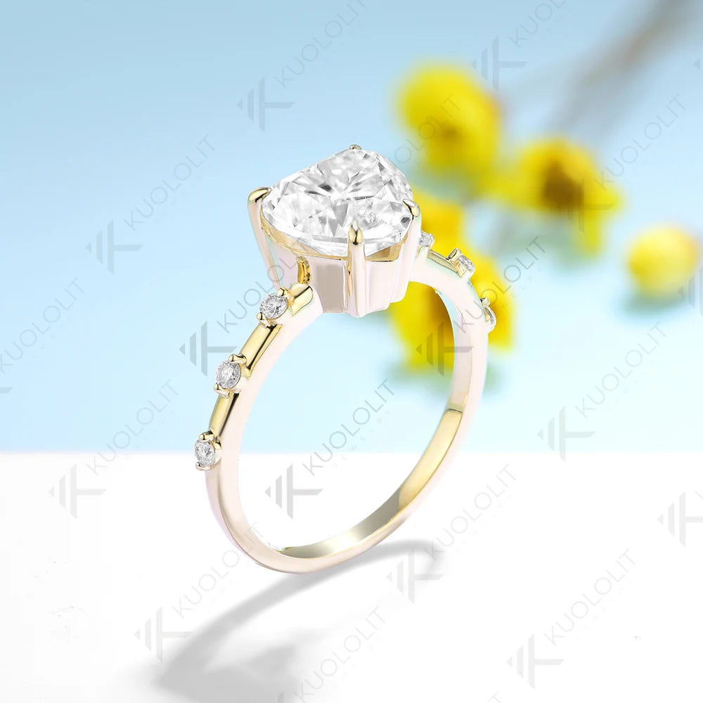 Kuololit IGI 3CT Lab Grown Diamond Engagement Ring for Women Solid 18K 14K 10K 585 Gold Heart Ring for Anniversary Christmas