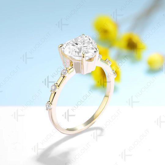 Kuololit 3CT Moissanite Engagement Ring for Women Solid 18K 14K 10K 585 Yellow Gold Heart Ring for Anniversary Christmas Gifts