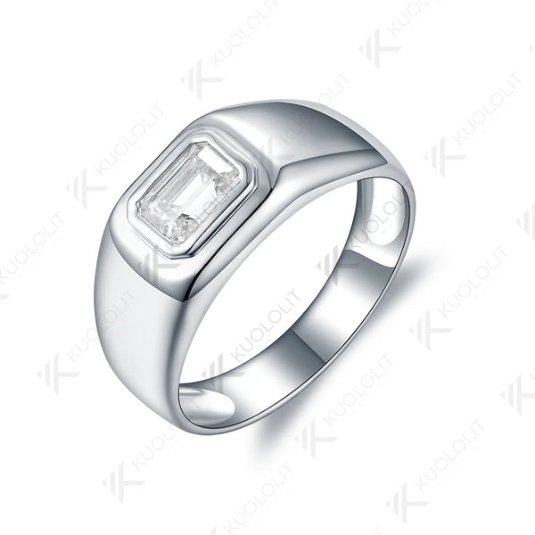 Kuololit 1CT Moissanite Rings for Women Men PT95 Solid 14K 10K 585 White Gold Silver Emerald for Engagement Wedding Christmas