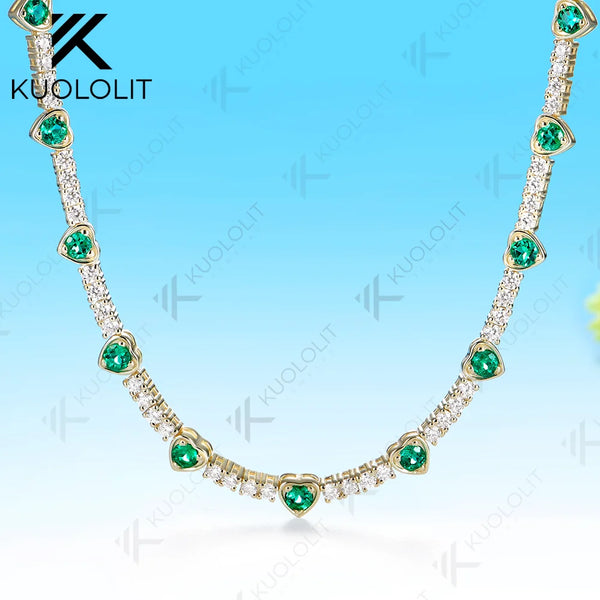 Kuololit 3.5CTW Lab Grown Emerald Moissanite Custom Necklace for Women Solid 585 14K 10K Yellow Gold Necklace for Christmas Gift
