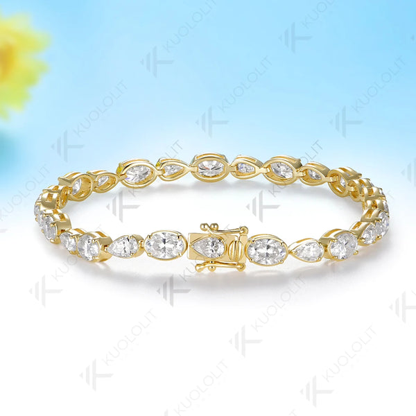 Kuololit 10.5CTW Moissniate Pear Oval Custom Bracelet for Women Men 14K 10K 585 Yellow Gold for Christmas Jewelry Gifts Party