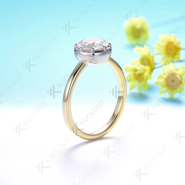 Kuololit 2CT Moissanite Ring for Women Solid 18K 14K 10K Gold Two Tone Ring for Anniversary Engagement Gifts Christmas Wedding