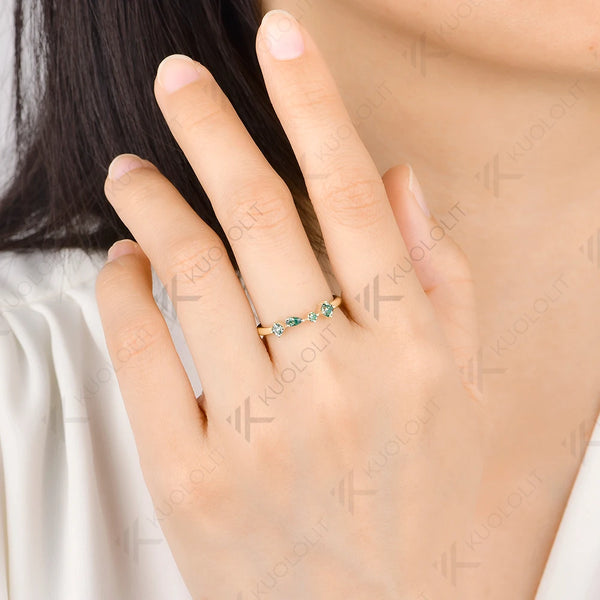 Kuololit 0.46CTW Cyan Moissanite Asscher Cut Custom Wedding Band Ring for Women Solid 14K 10K  Yellow Gold Ring for Anniversary Christmas Gift