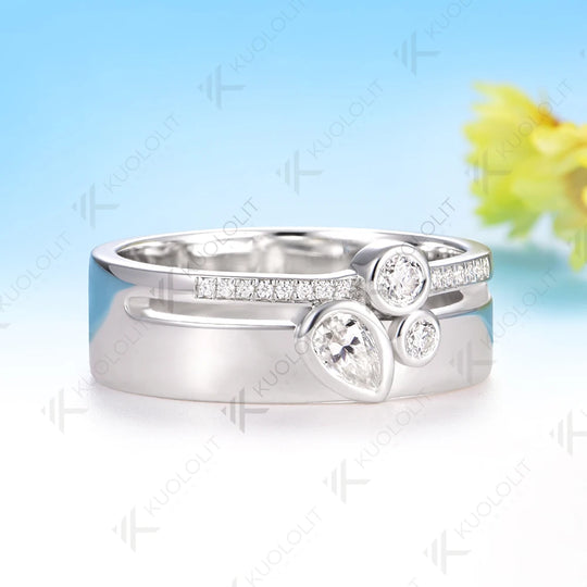Kuololit 0.5CTW Pear Cut Moissanite Wedding Band Ring for Women Solid 18K 14K 10K 585 White Gold Ring for Christmas Gifts Anniversary