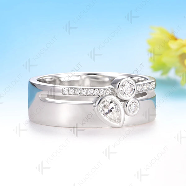 Kuololit 0.5CTW Pear Cut Moissanite Wedding Band Ring for Women Solid 18K 14K 10K 585 White Gold Ring for Christmas Gifts Anniversary