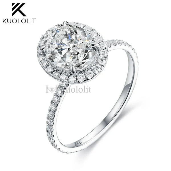 Kuololit 3CT Oval Cut Moissanite 18K 14K 10K 585 White Gold Ring for Women 8*10mm Solitaire D/VVS Luxury Ring for Engagement