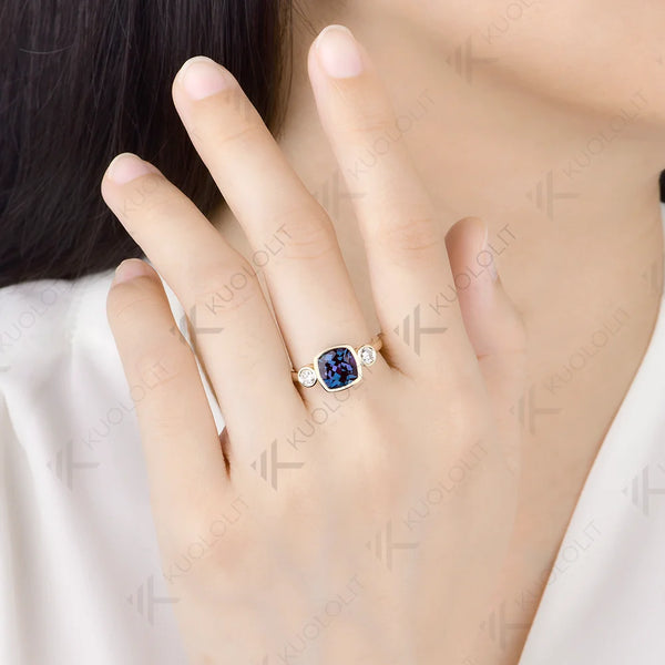 Kuololit 2.5CT Lab Grown Alexandrite Custom Ring for Women Solid 14K 10K 585 Yellow Gold Engagement Ring for Christmas Gifts