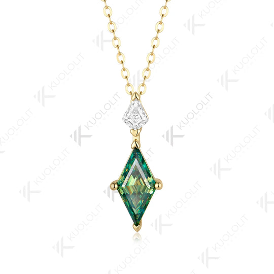 Kuololit 2.5CT Rhombus Cut Cyan Moissanite Custom Necklace for Women Solid 14K 10K 585 Yellow Gold  for Classic Christmas Gifts