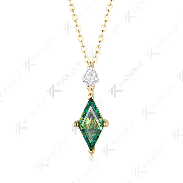 Kuololit 2.5CT Rhombus Cut Cyan Moissanite Custom Necklace for Women Solid 14K 10K 585 Yellow Gold  for Classic Christmas Gifts
