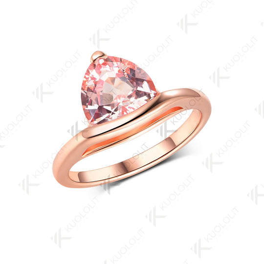 Kuololit 3CT Lab Grown Pink Sapphire Trillyon Cut Ring for Women Solid 14K 10K 585 Rose Gold Engagement Ring for Christmas Gifts