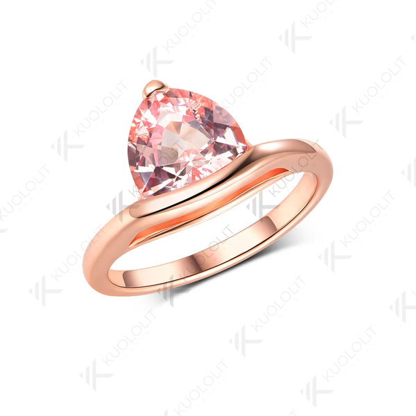 Kuololit 3CT Lab Grown Pink Sapphire Trillyon Cut Ring for Women Solid 14K 10K 585 Rose Gold Engagement Ring for Christmas Gifts
