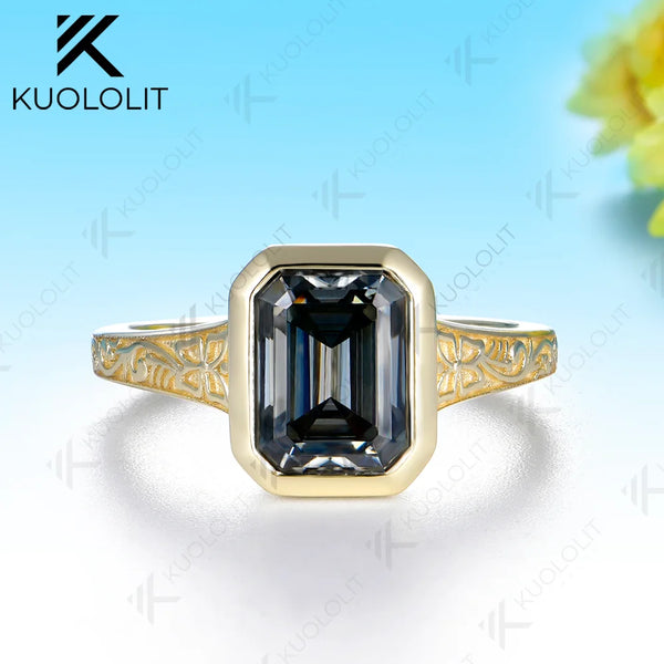 Kuololit 3CT Grey Moissanite Engagement Ring for Women Solid 14K 10K 585 Yellow Gold  Ring for Christmas Party Anniversary