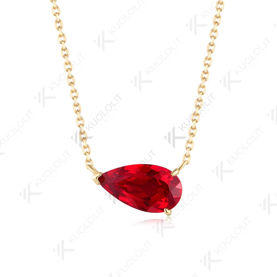 Kuololit 2.5CT Lab Grown Ruby Necklace for Women Solid 585 14K 10K Yellow Gold Pear Cut Custom Necklace for Christmas Gifts