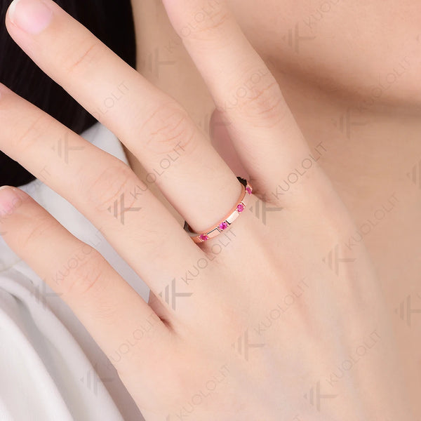 Kuololit 0.3CTW Lab Grown Ruby Band for Women Men Solid 585 14K 10K Silver Rose Gold Wedding Ring for Christmas Gifts Party