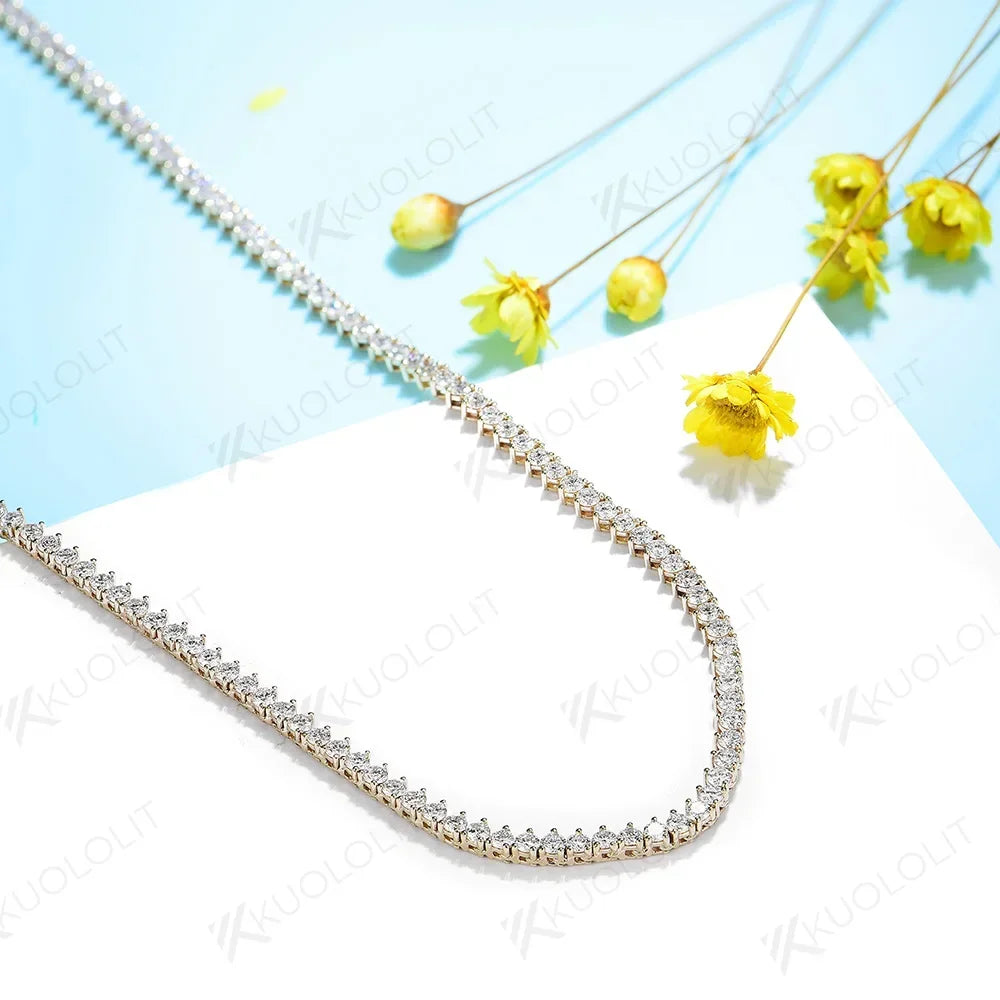 Kuololit 5.25CTW Moissanite Tennis Necklaces for Women Men Solid 14K 10K Gold 925 Silver Chain for Engagement Party Christmas