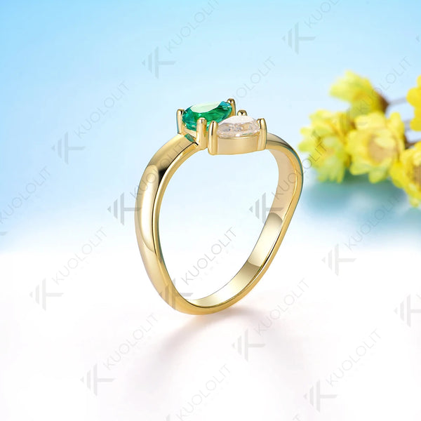 Kuololit 0.5CT Lab Grown Emerald Moissanite Snake Ring for Women Solid 18K 14K 10K 585 Yellow Gold Gemstone Ring for Christmas