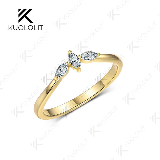Kuololit 0.3CTW Lab Grown Diamond Marquise Band for Women Solid 18K 14K 10K Gold Ring for Anniversary Engagement Gifts Party