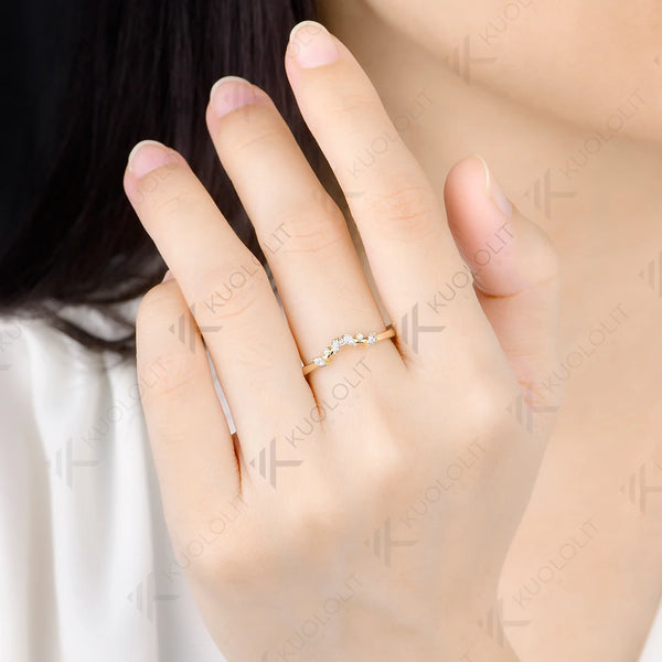 Kuololit  0.23CTW  Lab Diamond Wedding V Band for Women Solid 14K10K Yellow Gold Eternity Marquise Ring for Engagement Christmas
