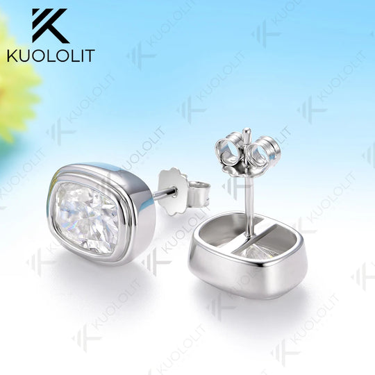 Kuololit 3CTW Moissanite Custom Stud Earrings for Women Solid 14K 10K 585 Yellow Gold Stud Earrings for Christmas Gifts Party