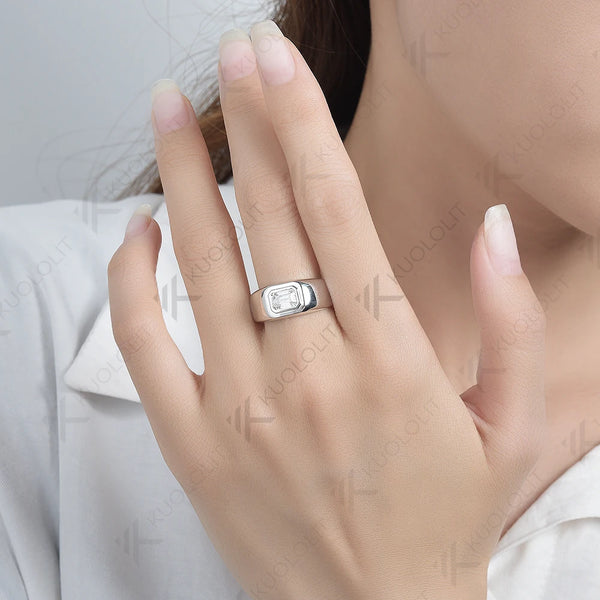 Kuololit 1CT Moissanite Rings for Women Men PT95 Solid 14K 10K 585 White Gold Silver Emerald for Engagement Wedding Christmas