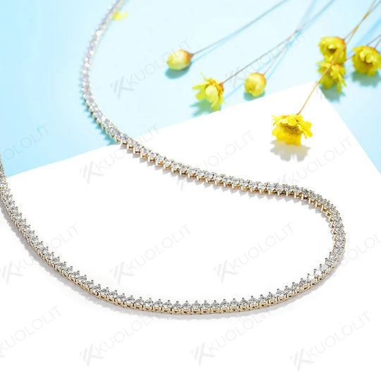 Kuololit 5.25CTW Moissanite Tennis Necklaces for Women Men Solid 14K 10K Gold 925 Silver Chain for Engagement Party Christmas