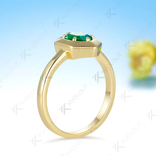 Kuololit 1CT Lab Grown Emerald Hexagon Cut Custom Ring for Women Solid 14K 10K 585 White Gold Ring for Engagement Christmas Gifts
