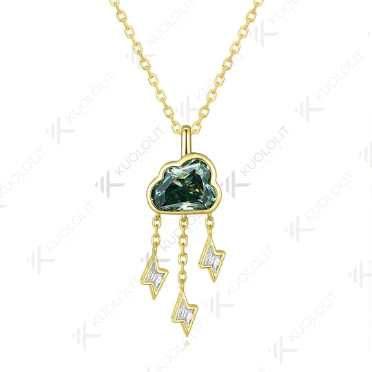 Kuololit 2CT Cyan Blue Cloud Lighting Moissanite Necklace for Women Solid 14K 10K 585 Rose Gold Wedding Necklace for Christmas Gift