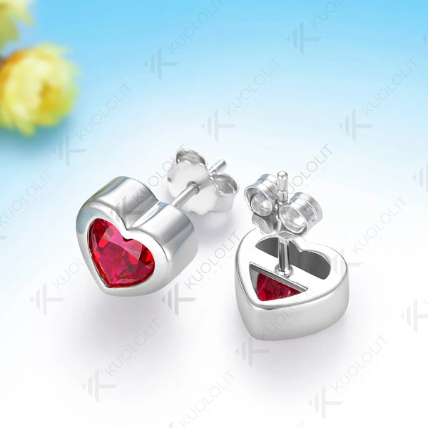 Kuololit 1.6CTW Lab Grown Ruby Stud Earrings for Women Solid 14K 10K Yellow Gold Heart Cut Earrings for Christmas Gifts Party