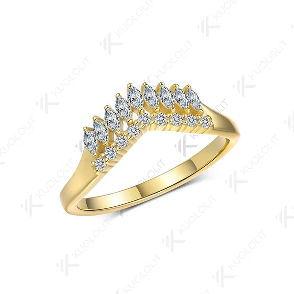 Kuololit 0.6CTW Lab Grown Diamond Marquise Band for Women Solid 18K 14K 10K Gold Ring for Anniversary Engagement Gifts Party