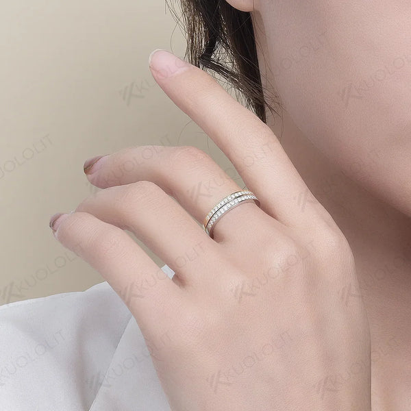 Kuololit Moissanite Width 2mm Wedding Band Rings for Women Men 925 Sliver Sterling Yellow Gold Wedding Band Round Cut for Anniversary Christmas
