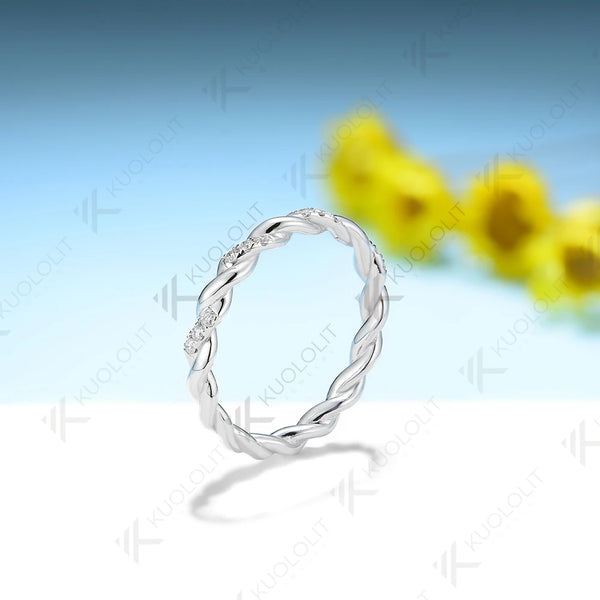 Kuololit 0.08CTW Lab Grown Diamond Twist Band for Men Women Solid 18K 14K 10K Gold Ring for Anniversary Engagement Gifts Party