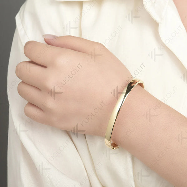 Kuololit Pure Gold Bangle for Women Solid 10K Yellow Gold Oval Shaped Bracelet for Wedding Engagement Trendy Gift Anniversary