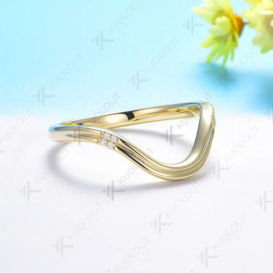 Kuololit 0.03CTW Moissanite V Band for Women Solid 18K 14K 10K Gold Ring for Anniversary Engagement Gifts Party Christmas