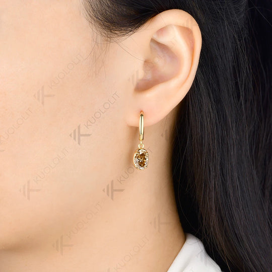Kuololit 3.6CTW Champagne Moissanite Clip Earring for Women Solid 14K 10K Yellow Gold Oval Cut Earring for Christmas Gifts Party