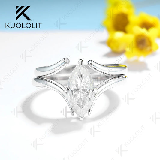 Kuololit 1.5CT Moissanite Ring for Women Solid 18K 14K 10K 585 White Gold Marquise Cut for Engagement Christmas Anniversary Gift
