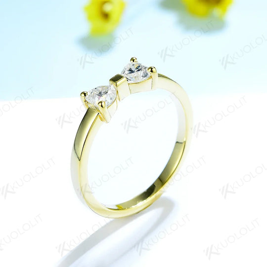 Kuololit Heart Cut Moissanite Rings for Women Men Solid 18K 14K 10K Yellow Gold Bowknot for Engagement Wedding Band Classic Gift