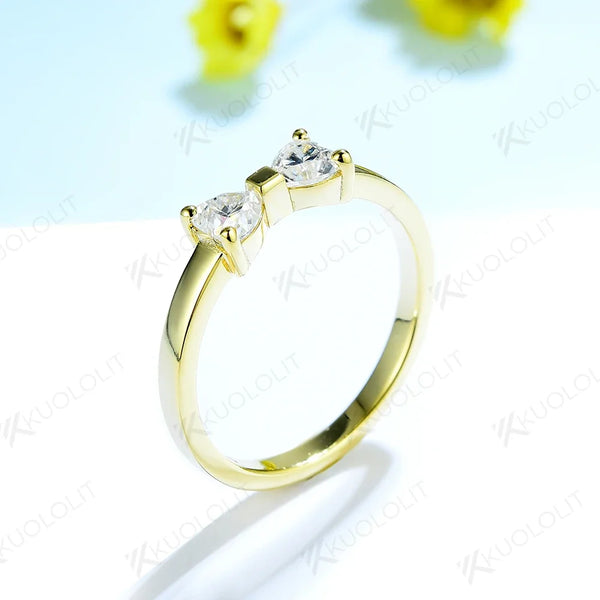 Kuololit Heart Cut Moissanite Rings for Women Men Solid 18K 14K 10K Yellow Gold Bowknot for Engagement Wedding Band Classic Gift