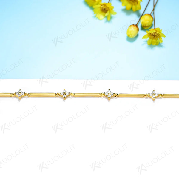 Kuololit Moissanite Bracelets for Women Men Four-leaf Clover Shape 585 18K 10K  for Engagement Wedding Party Christmas Gifts New